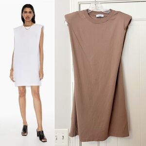 NWT Babaton Aritzia Shoulder Pad Cotton Mini Dress Clay